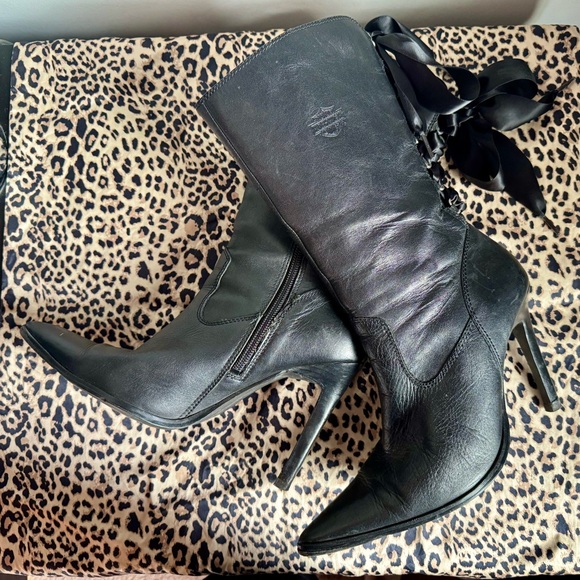 Harley-Davidson Black Heeled Boots Sleek Leather - Picture 1 of 4